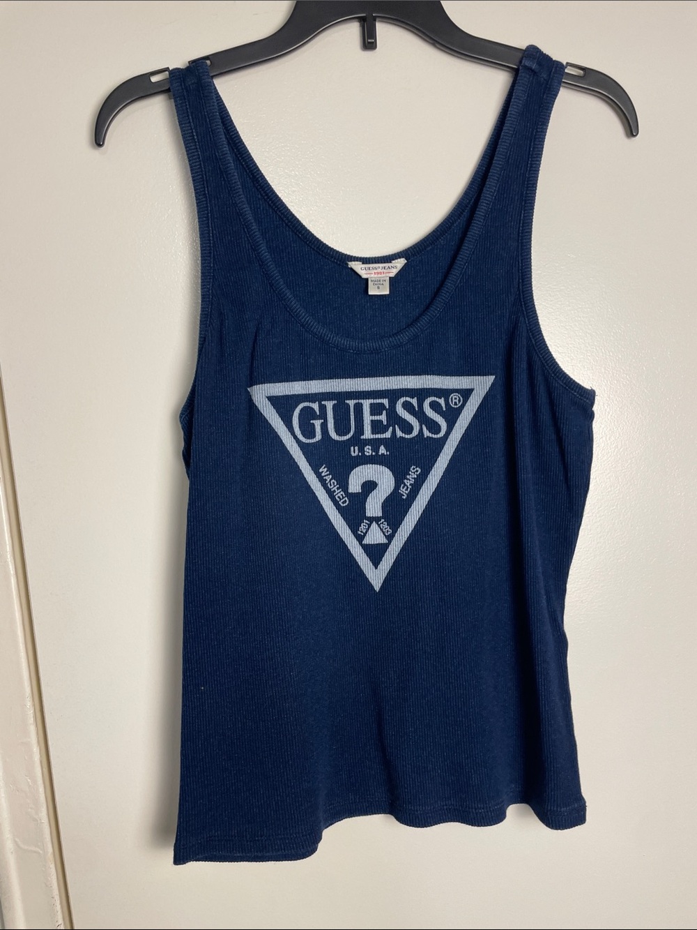 GUESS Navy Blue Logo Tank Top - Women's Sleeveless Scoop
